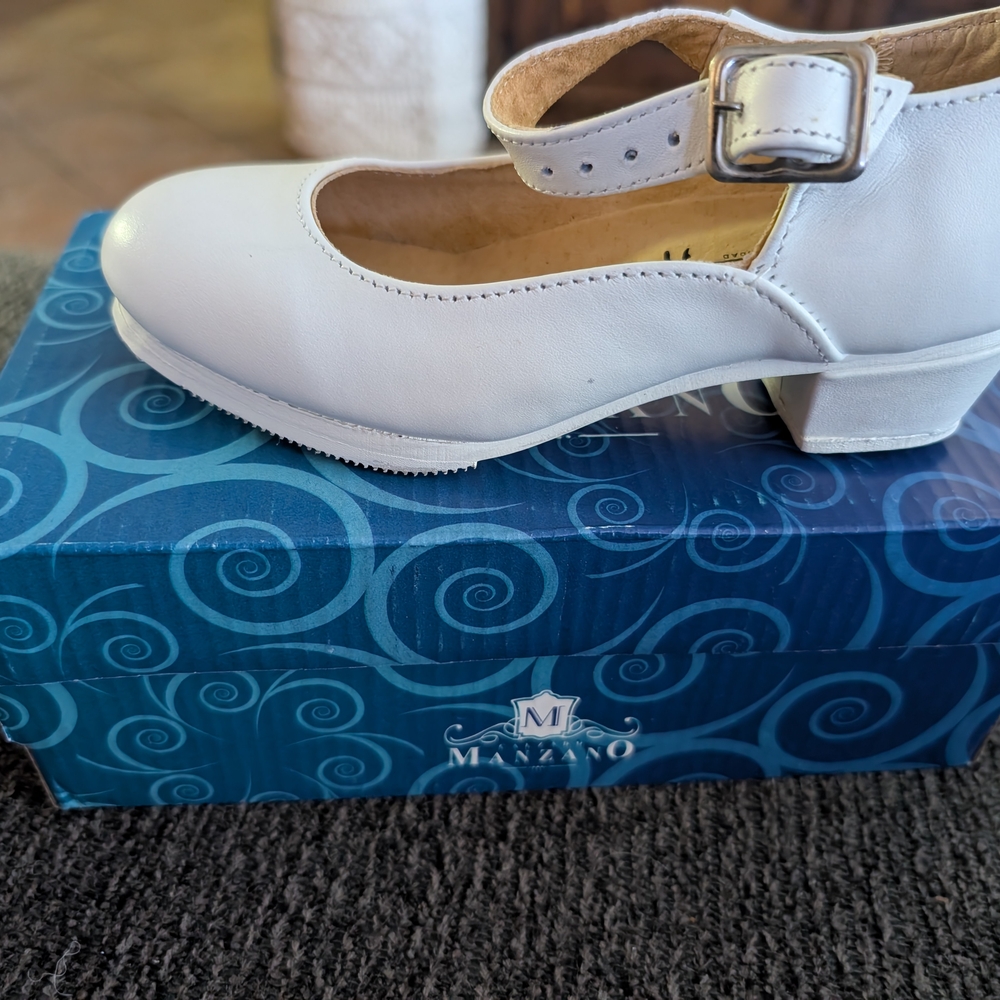 White Leather Heels with Strap